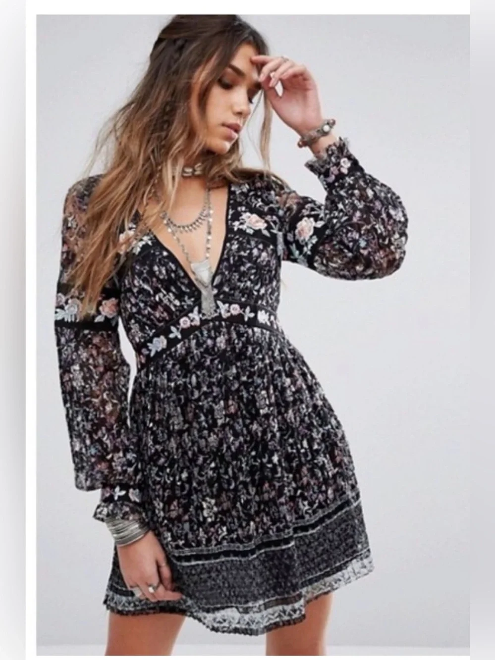 Free People Free People Cherry Blossom Embroidered Lace Dress Size 10